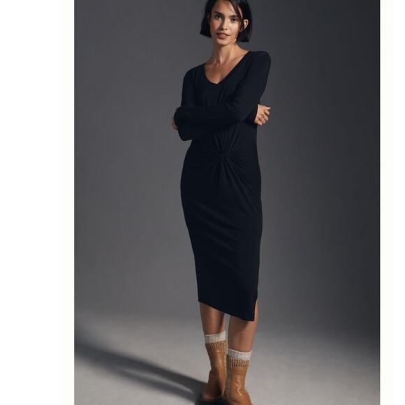 New Anthropologie Sundry West Coast Knotted Slip Midi Dress $183 MEDIUM Black - Picture 2 of 6